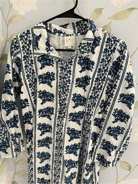 Blue Heron blue & white floral trellis print midi dress